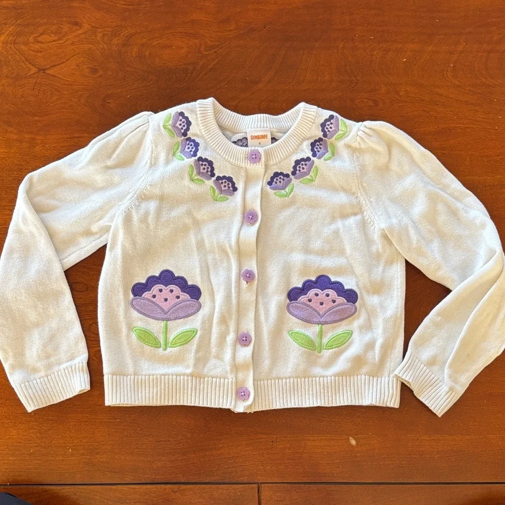 Gymboree Girls Embroidered Floral Cardigan -‎ Lovely Lavender - White